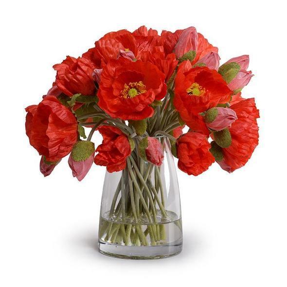 Faux Red Poppy Bouquet in Glass Bucket - Florals & Greenery - The Well Appointed House