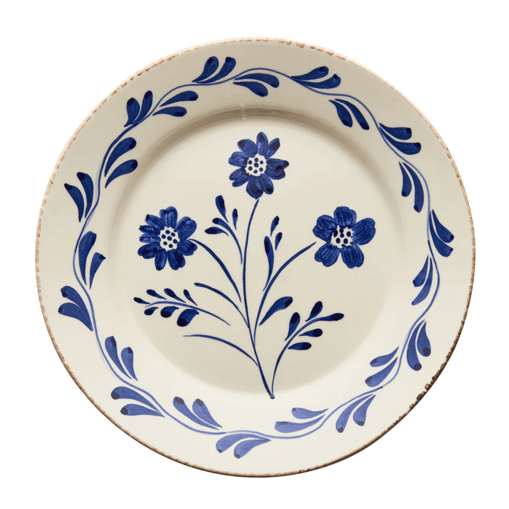 Hand Painted Blue & White Flowers and Vines Dinner Plate - Dinnerware - The Well Appointed House