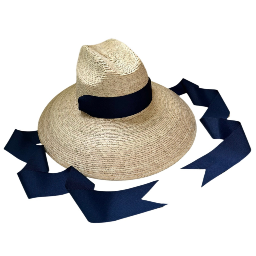 Hollyhock Sun Hat -  Long Navy Grosgrain Ribbon - The Well Appointed House